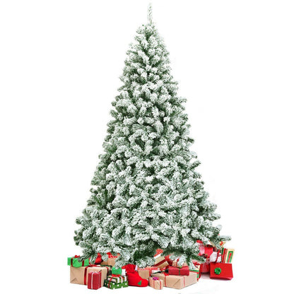 7.5 Feet Snow Flocked Artificial Christmas Tree Hinged with 1346 Tip and Foldable Base, Green Christmas Tree   at Gallery Canada