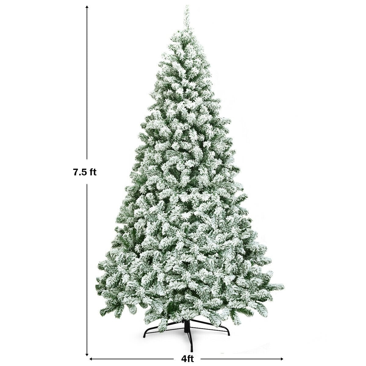 7.5 Feet Snow Flocked Artificial Christmas Tree Hinged with 1346 Tip and Foldable Base, Green Christmas Tree   at Gallery Canada