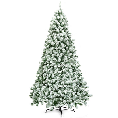 7.5 Feet Snow Flocked Artificial Christmas Tree Hinged with 1346 Tip and Foldable Base, Green Christmas Tree   at Gallery Canada