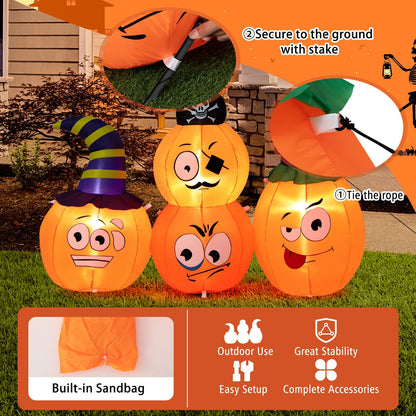 5 Feet Long Halloween Inflatable Decoration 4 Pumpkin Lanterns Combo with Pirate, Orange - Gallery Canada