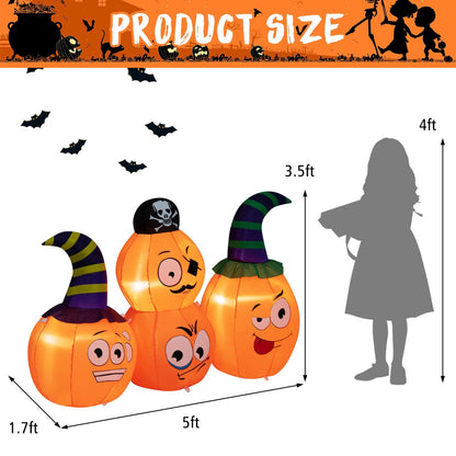 5 Feet Long Halloween Inflatable Decoration 4 Pumpkin Lanterns Combo with Pirate, Orange - Gallery Canada