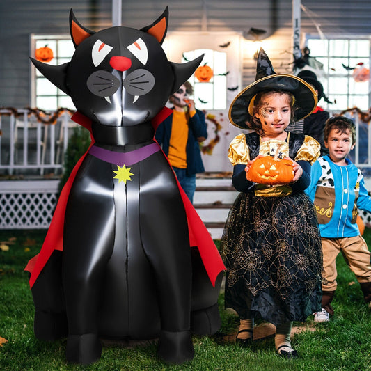 4.7 Feet Halloween Inflatable Vampire Cat with Red Cloak, Black Halloween   at Gallery Canada