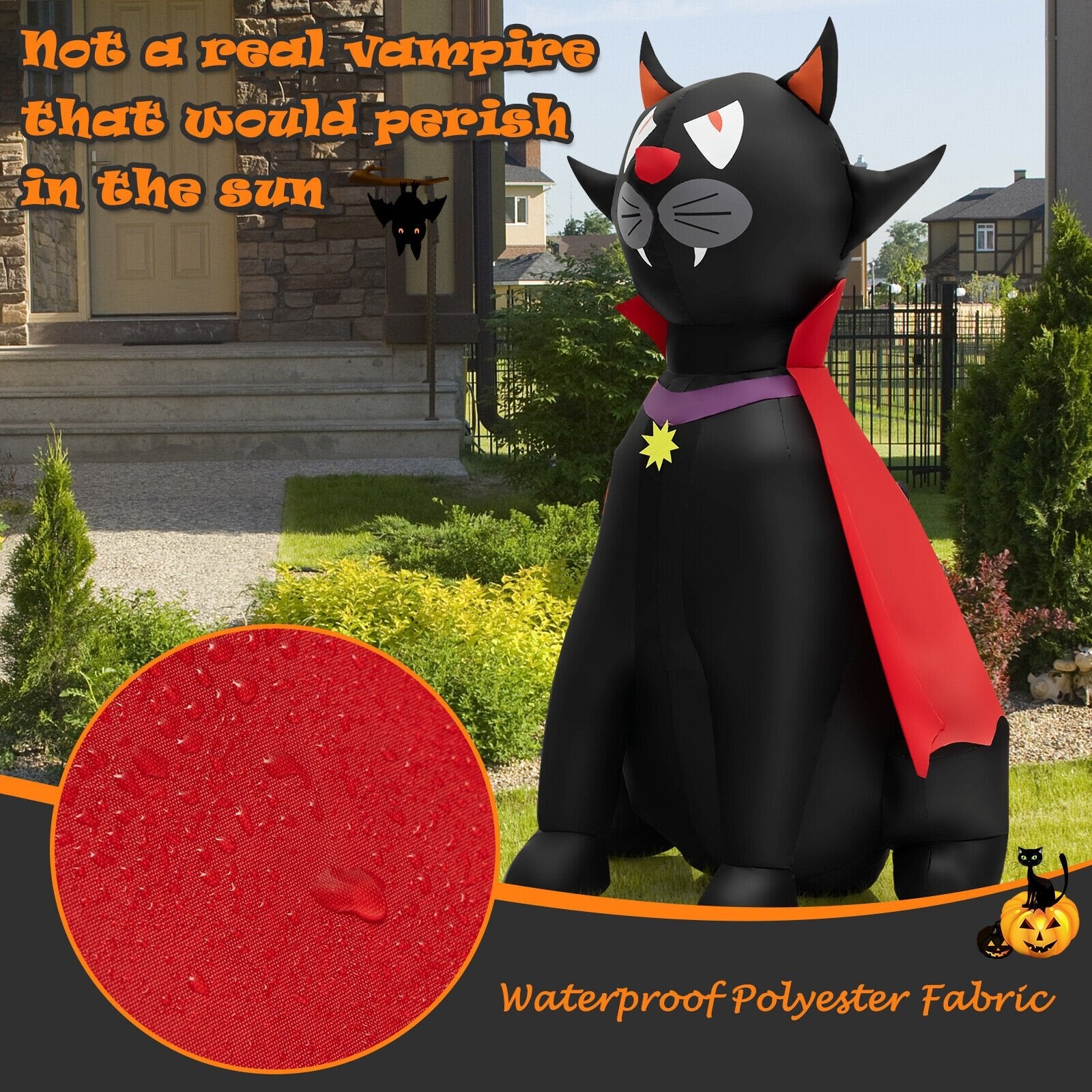 4.7 Feet Halloween Inflatable Vampire Cat with Red Cloak, Black Halloween   at Gallery Canada