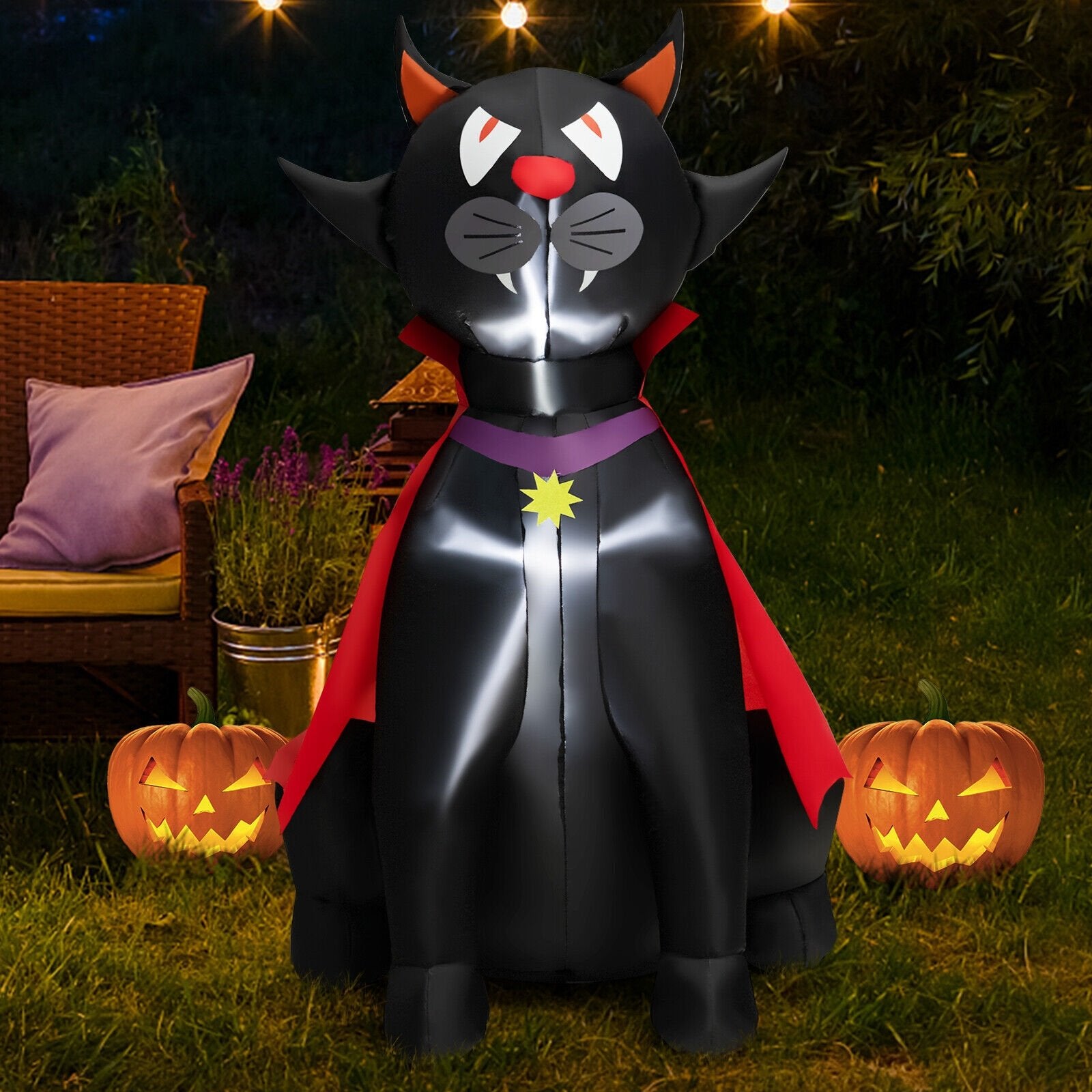 4.7 Feet Halloween Inflatable Vampire Cat with Red Cloak, Black Halloween   at Gallery Canada