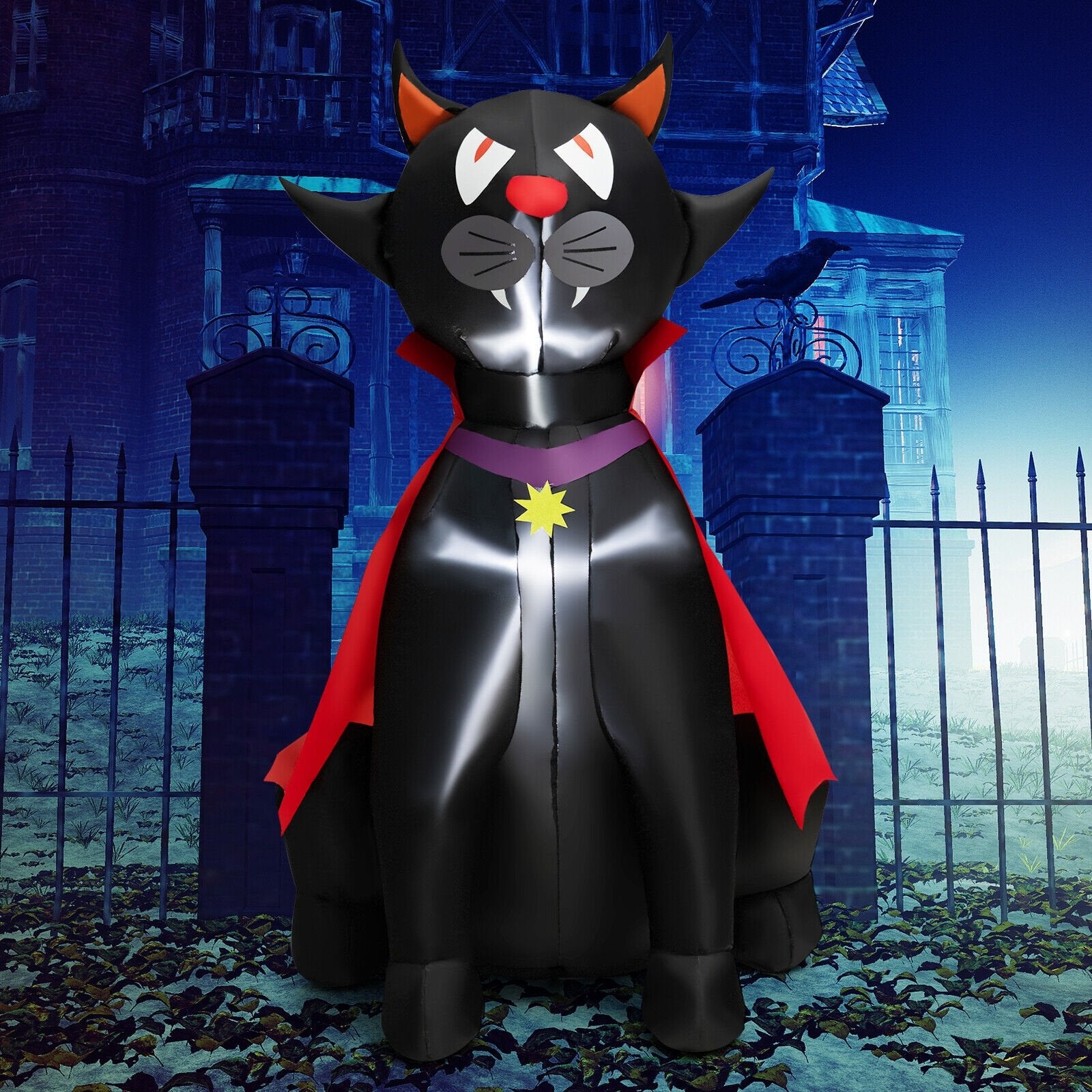 4.7 Feet Halloween Inflatable Vampire Cat with Red Cloak, Black Halloween   at Gallery Canada