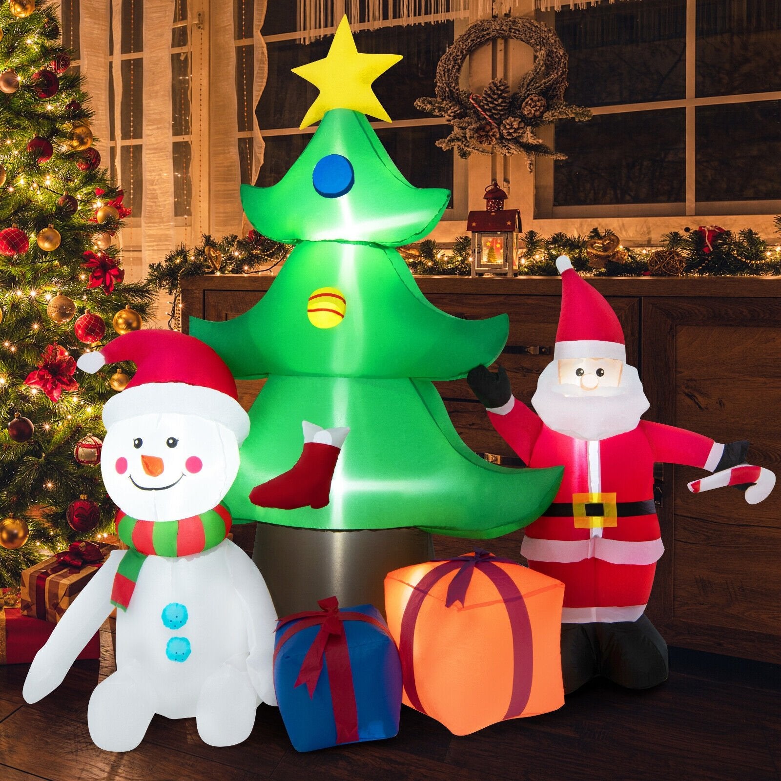 7.2 Feet Inflatable Lighted Christmas Decoration Tree with Santa Claus, Multicolor Christmas Inflatables   at Gallery Canada