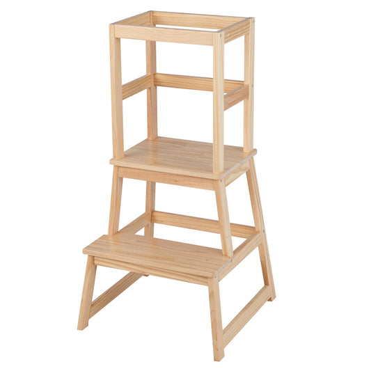 2-in-1 Multifunctional Toddler Step Stool with Safety Rail, Natural - Gallery Canada