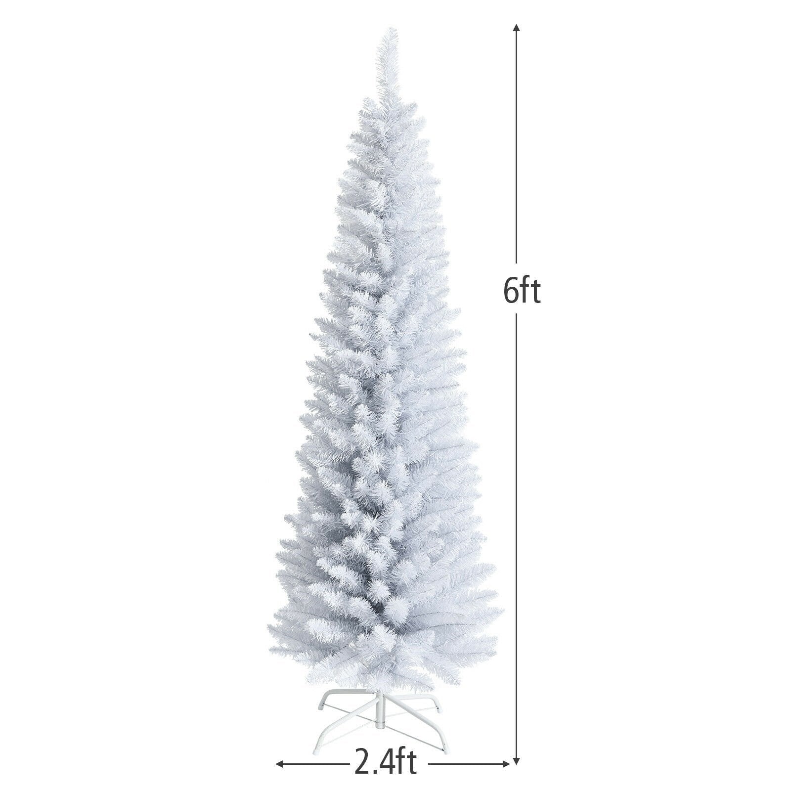 6 Feet Unlit Artificial Slim Pencil Christmas Tree with Metal Stand, White Christmas Tree   at Gallery Canada