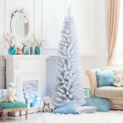 6 Feet Unlit Artificial Slim Pencil Christmas Tree with Metal Stand, White Christmas Tree   at Gallery Canada