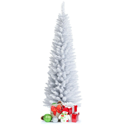 6 Feet Unlit Artificial Slim Pencil Christmas Tree with Metal Stand, White Christmas Tree   at Gallery Canada