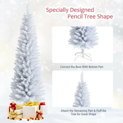 6 Feet Unlit Artificial Slim Pencil Christmas Tree with Metal Stand, White Christmas Tree   at Gallery Canada