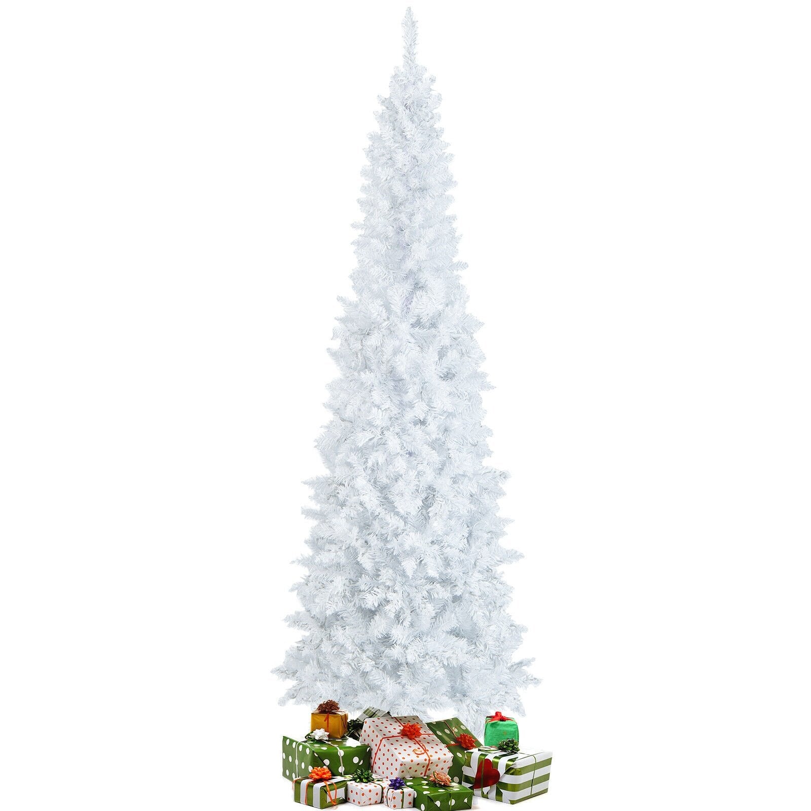 7 Feet Pre-Lit Hinged Pencil Christmas Tree White with 300 LED Lights and 8 Flash Modes, White Christmas Tree   at Gallery Canada