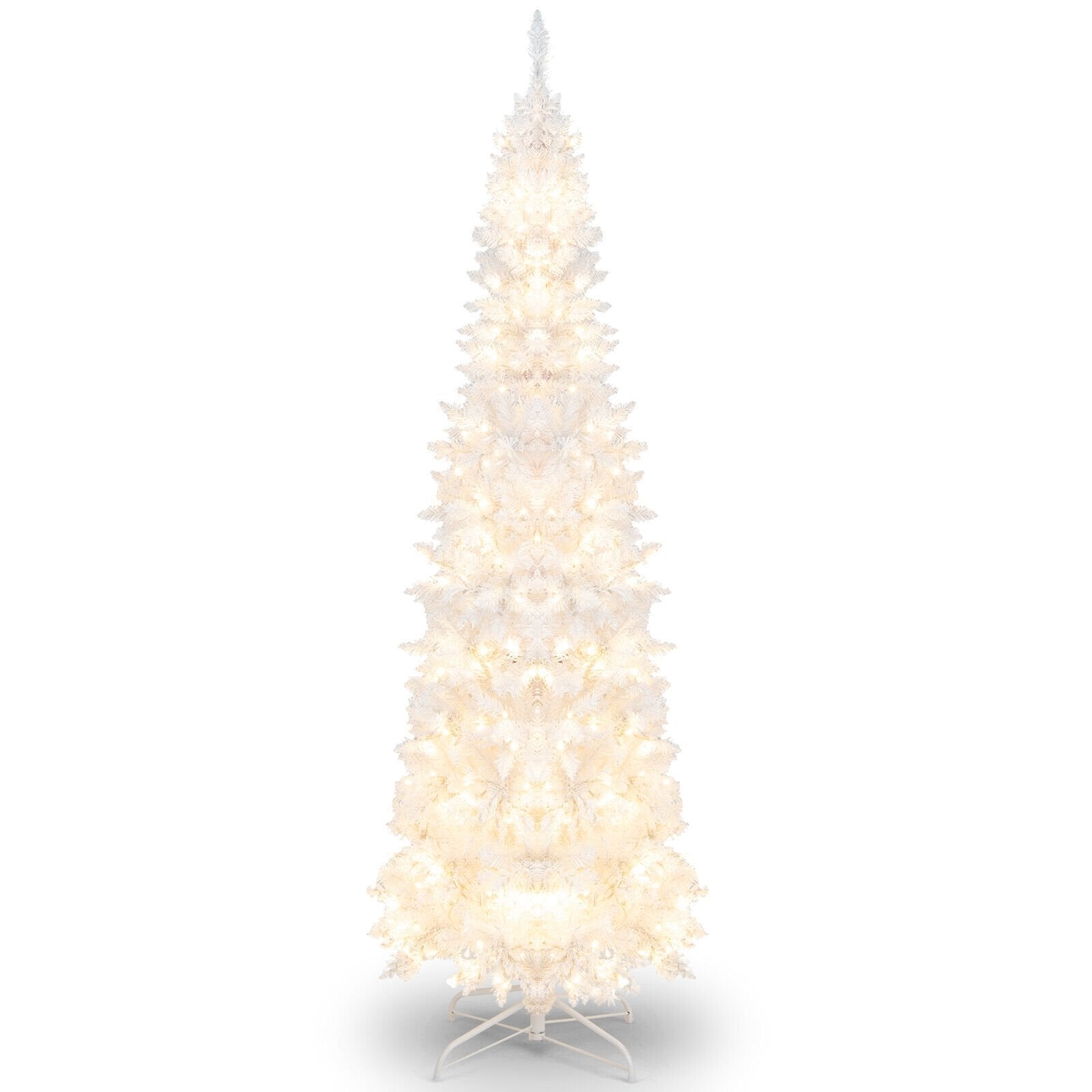 7 Feet Pre-Lit Hinged Pencil Christmas Tree White with 300 LED Lights and 8 Flash Modes, White Christmas Tree   at Gallery Canada