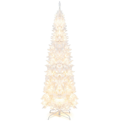 7 Feet Pre-Lit Hinged Pencil Christmas Tree White with 300 LED Lights and 8 Flash Modes, White Christmas Tree   at Gallery Canada