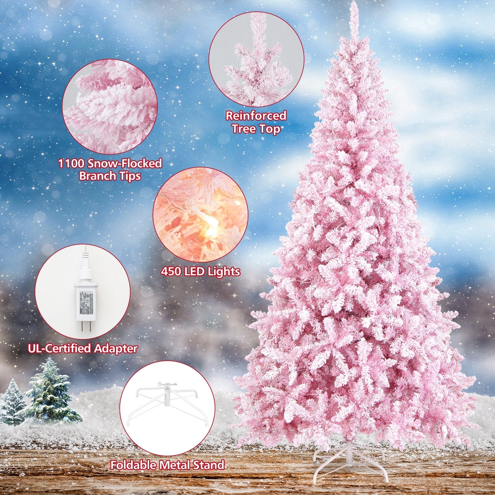 7.5 Feet Flocked Christmas Tree, Pink Christmas Tree   at Gallery Canada