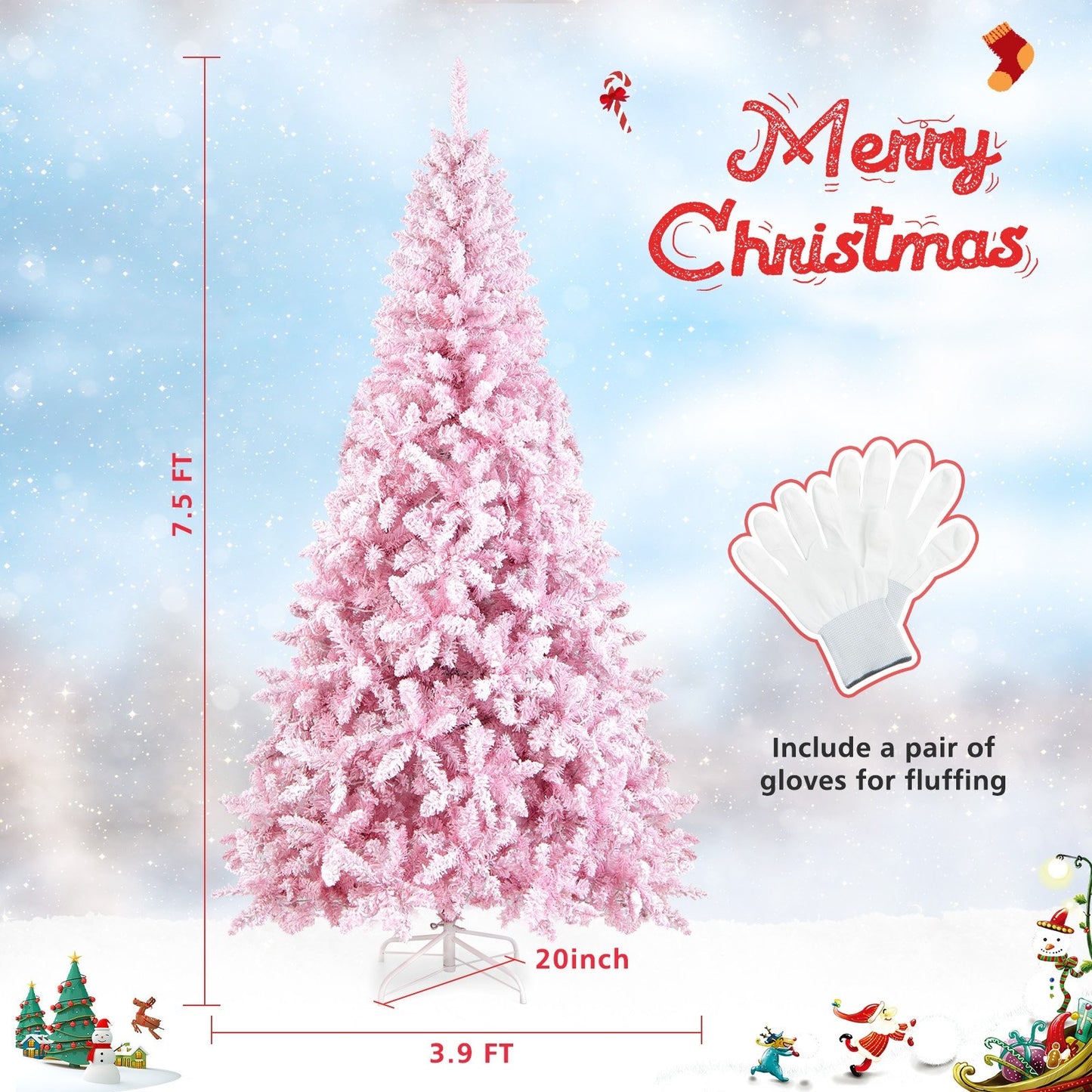 7.5 Feet Flocked Christmas Tree, Pink - Gallery Canada