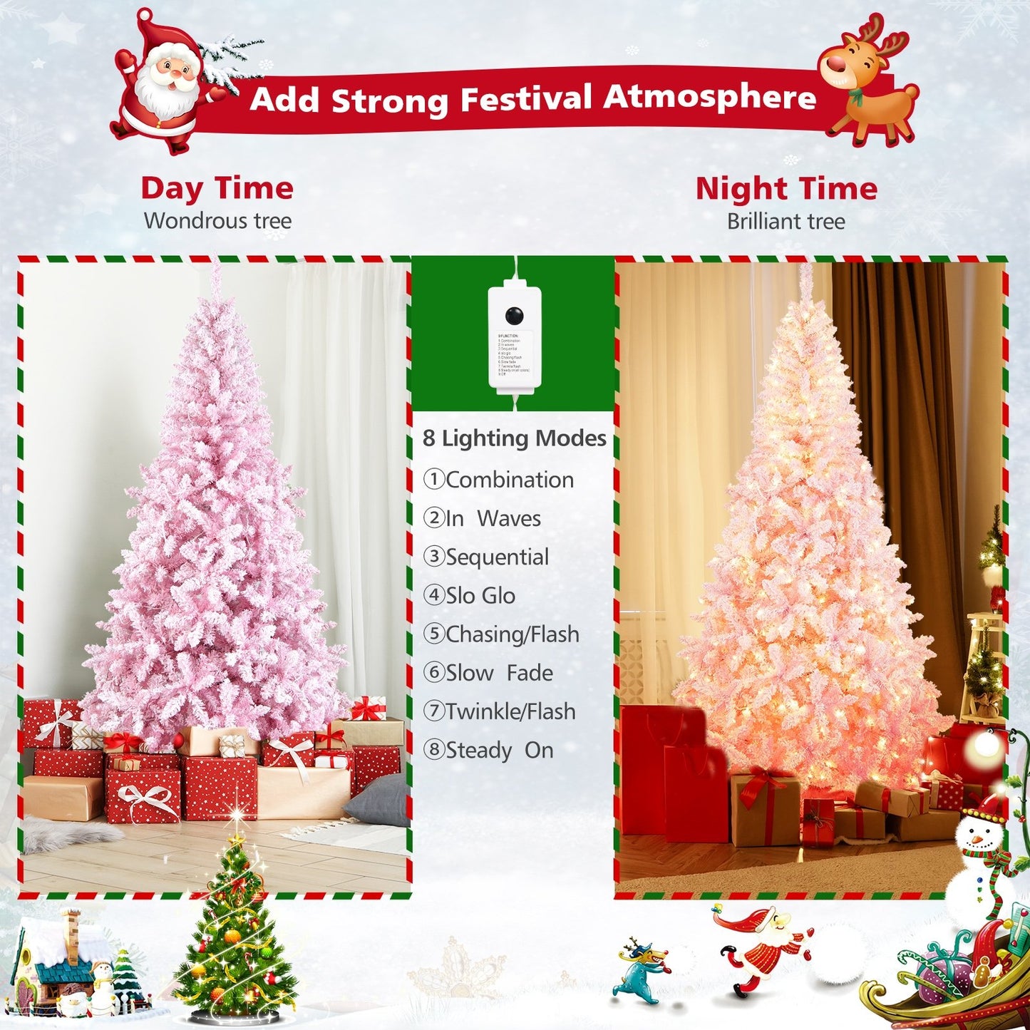 7.5 Feet Flocked Christmas Tree, Pink - Gallery Canada