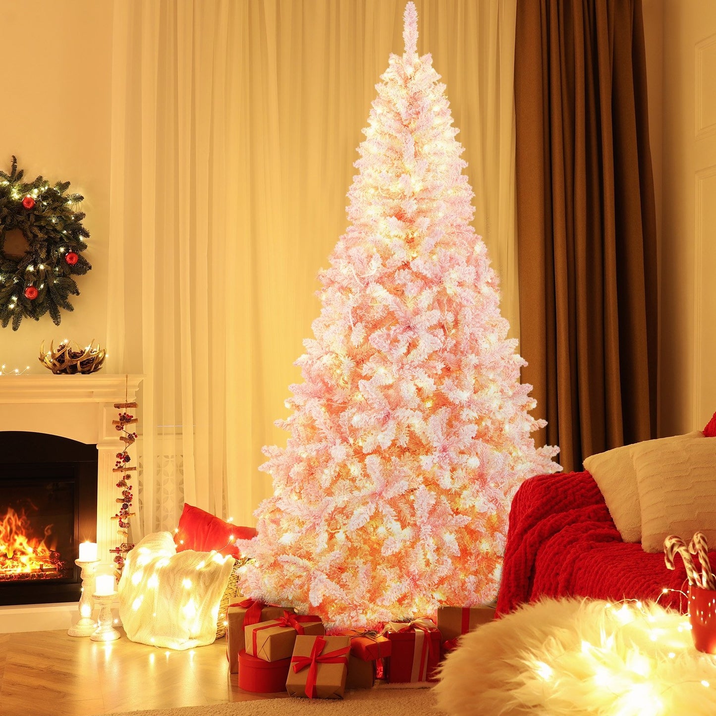 7.5 Feet Flocked Christmas Tree, Pink - Gallery Canada