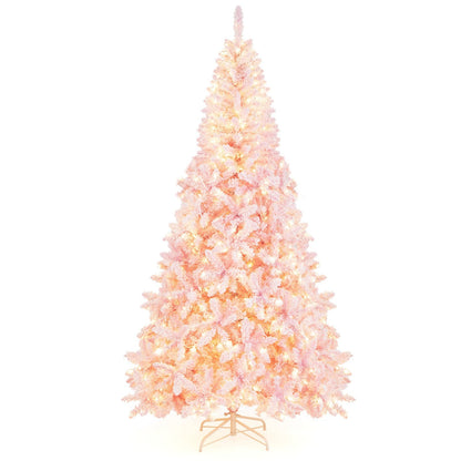 7.5 Feet Flocked Christmas Tree, Pink - Gallery Canada