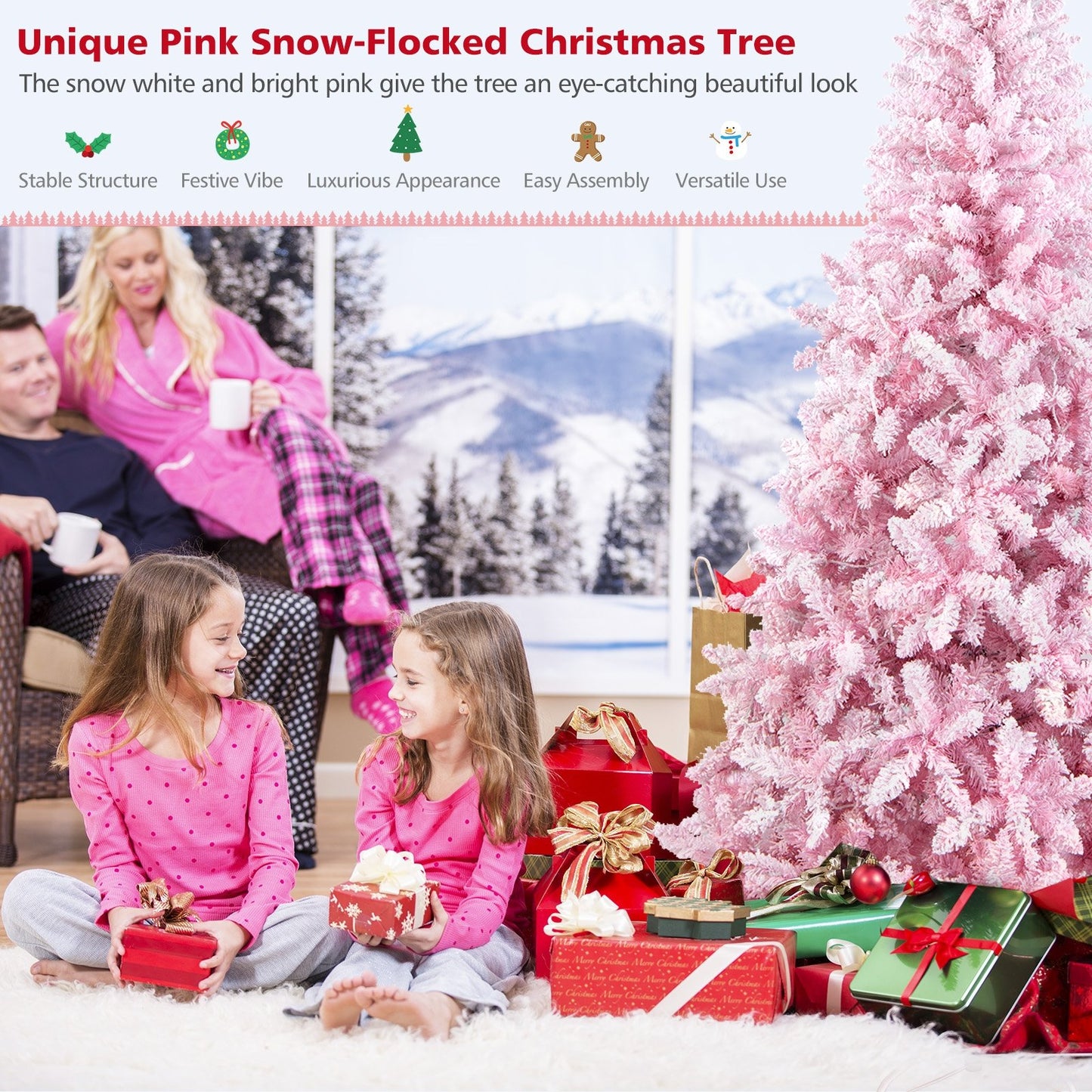 7.5 Feet Flocked Christmas Tree, Pink - Gallery Canada