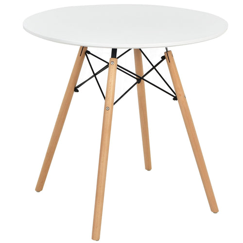 Round Modern Dining Table with Solid Wooden Leg, White