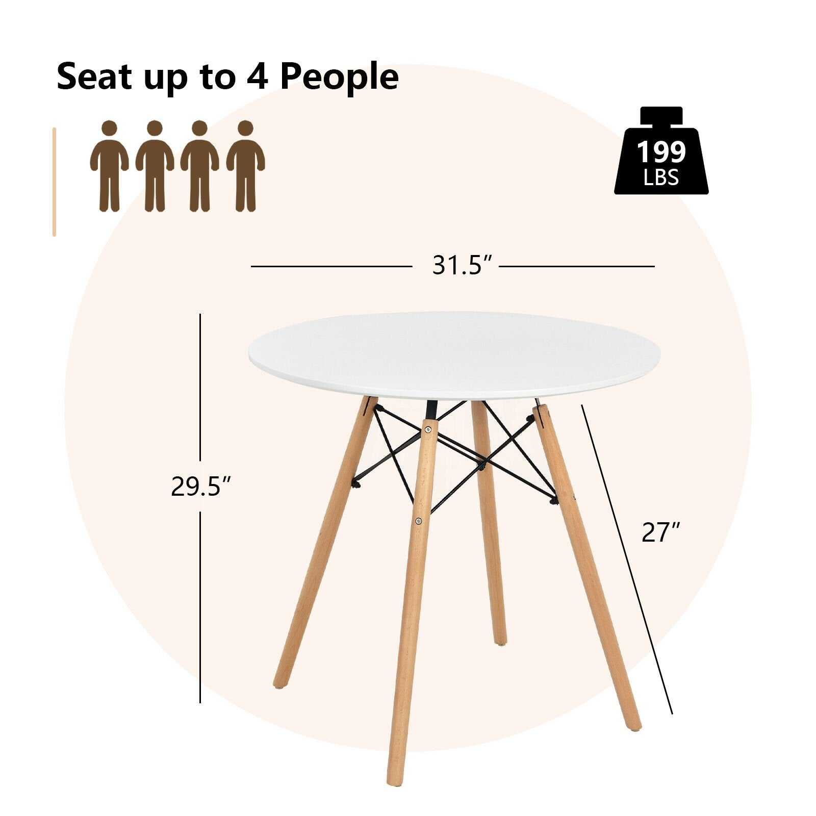 Round Modern Dining Table with Solid Wooden Leg, White Coffee Tables   at Gallery Canada