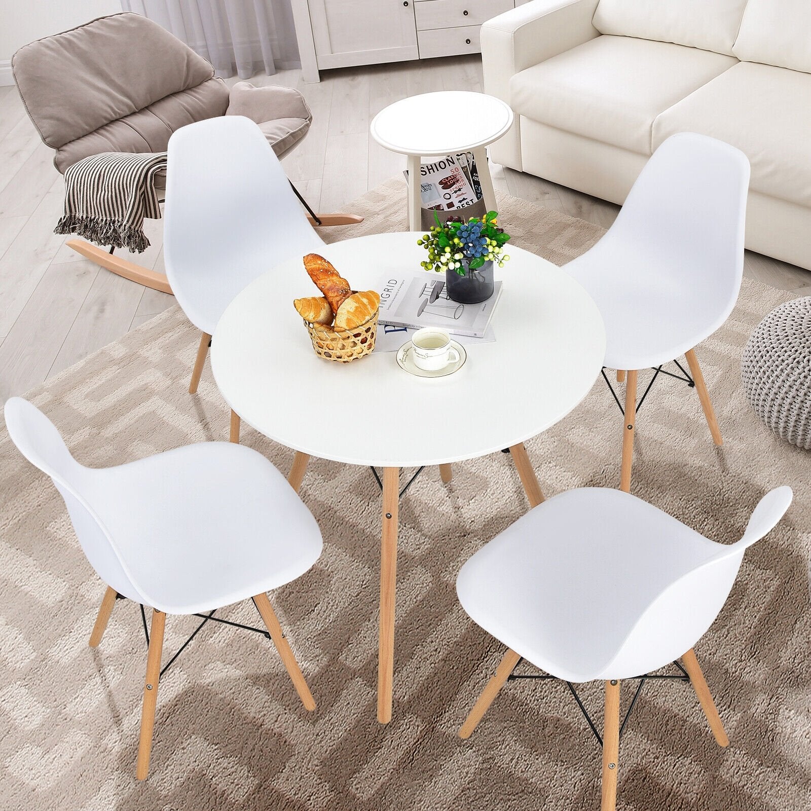 Round Modern Dining Table with Solid Wooden Leg, White Coffee Tables   at Gallery Canada