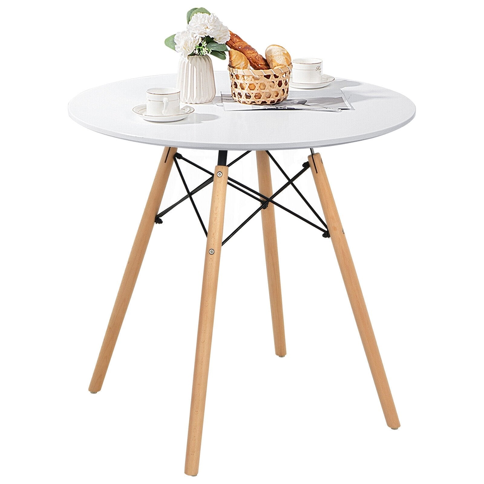 Round Modern Dining Table with Solid Wooden Leg, White Coffee Tables   at Gallery Canada