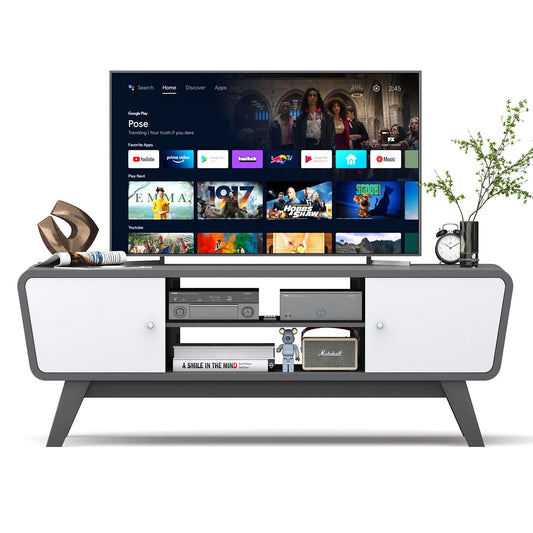 Mid Century TV Stand for TVs up to 55 Inch Media Console Table Sliding Door, Gray - Gallery Canada