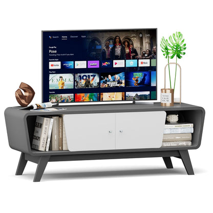 Mid Century TV Stand for TVs up to 55 Inch Media Console Table Sliding Door, Gray - Gallery Canada