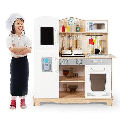 Wooden Kids Pretend Kitchen Playset Cooking Play Toy with Utensils and Sound, White Play Kitchen Sets   at Gallery Canada