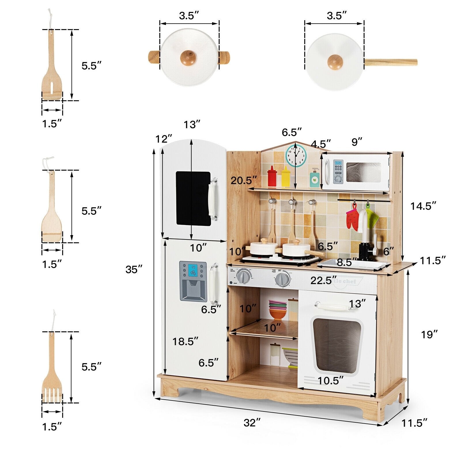 Wooden Kids Pretend Kitchen Playset Cooking Play Toy with Utensils and Sound, White Play Kitchen Sets   at Gallery Canada