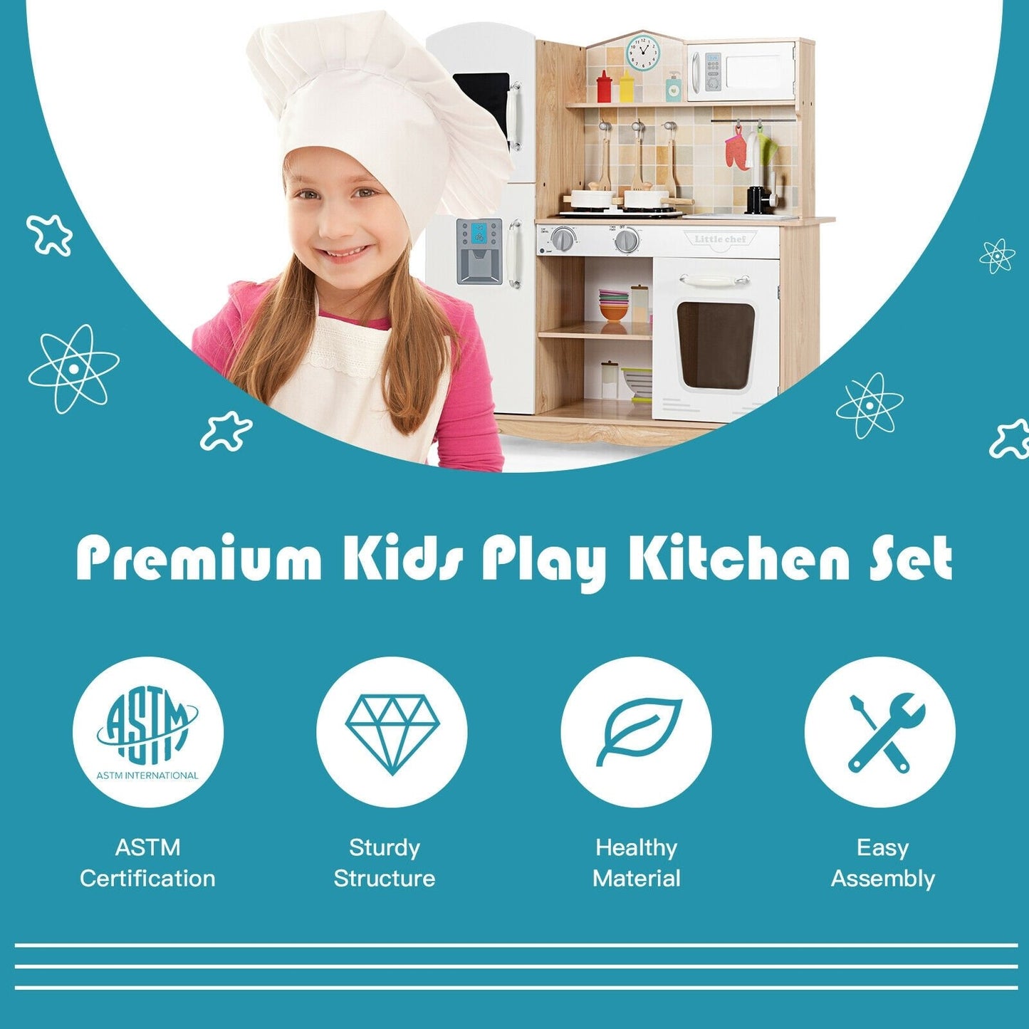 Wooden Kids Pretend Kitchen Playset Cooking Play Toy with Utensils and Sound, White Play Kitchen Sets   at Gallery Canada