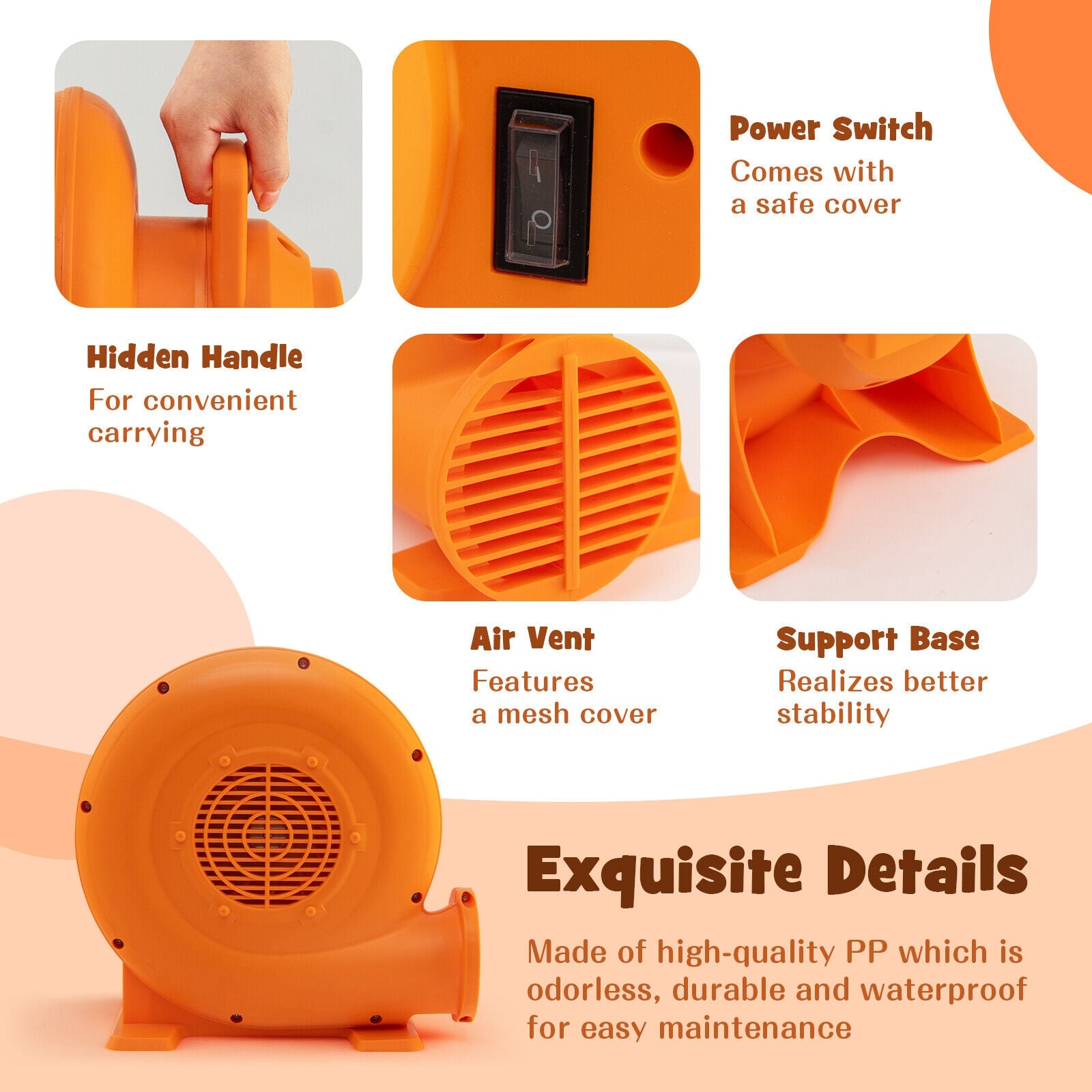 380W Air Blower for Inflatables with 25 feet Wire and GFCI Plug-380W, Orange Air Blowers at Gallery Canada
