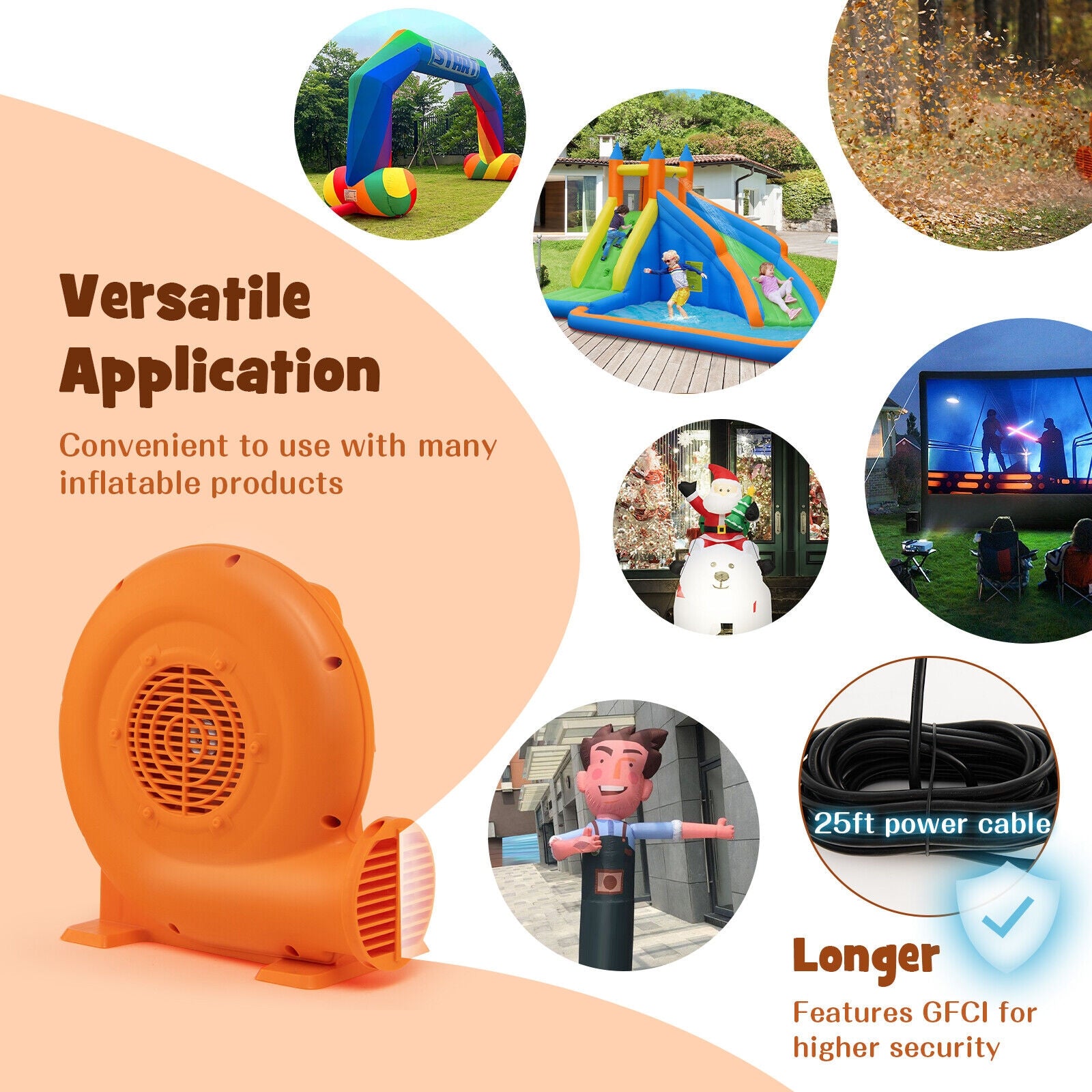 380W Air Blower for Inflatables with 25 feet Wire and GFCI Plug-380W, Orange Air Blowers at Gallery Canada
