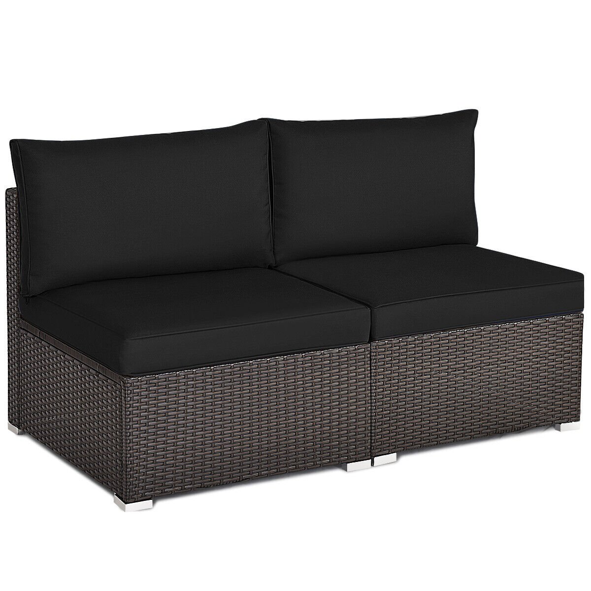 2 Pieces Patio Rattan Armless Sofa Set with 2 Cushions and 2 Pillows, Black Outdoor Sectionals   at Gallery Canada