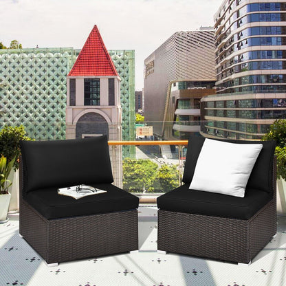 2 Pieces Patio Rattan Armless Sofa Set with 2 Cushions and 2 Pillows, Black Outdoor Sectionals   at Gallery Canada