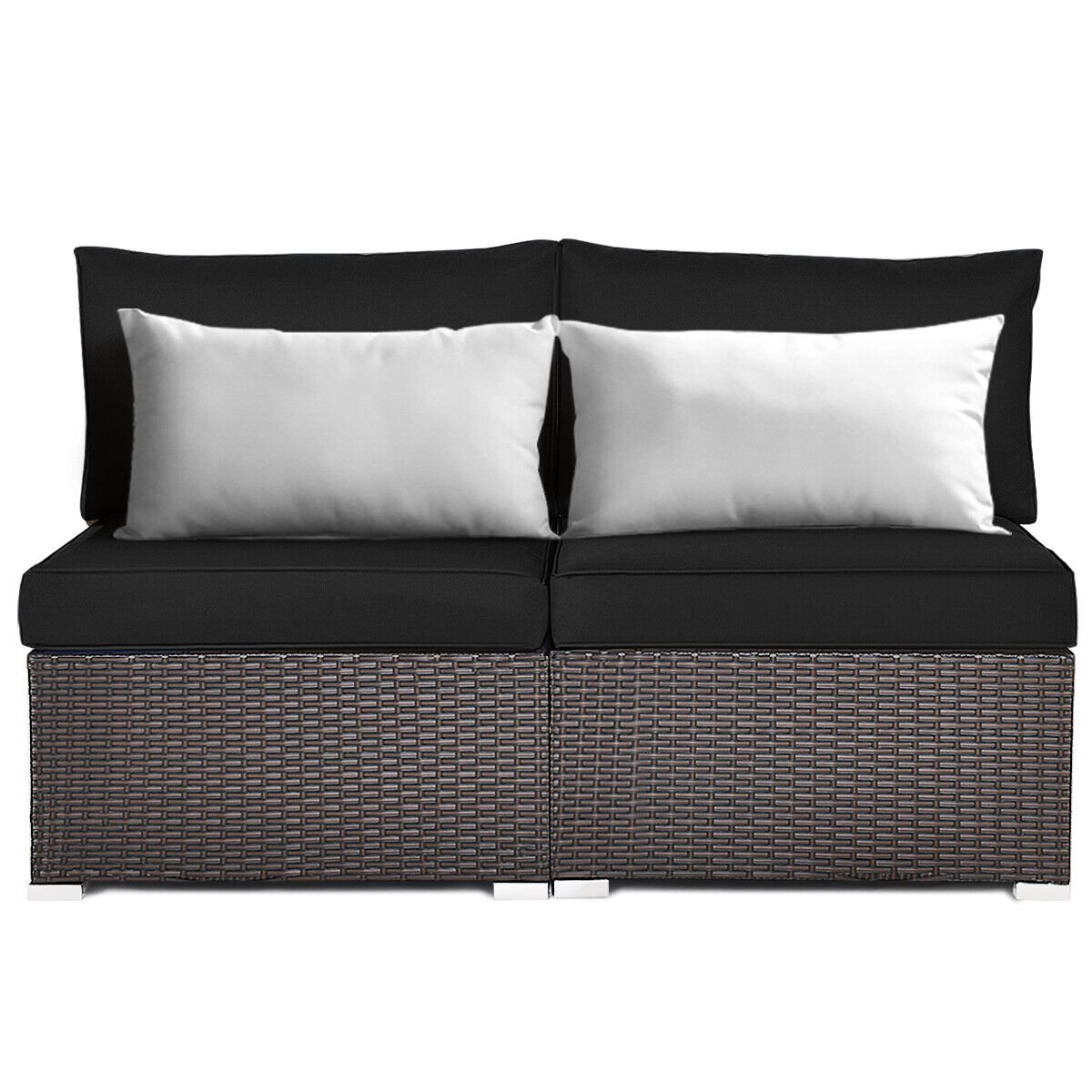 2 Pieces Patio Rattan Armless Sofa Set with 2 Cushions and 2 Pillows, Black Outdoor Sectionals   at Gallery Canada