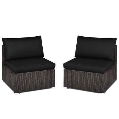 2 Pieces Patio Rattan Armless Sofa Set with 2 Cushions and 2 Pillows, Black Outdoor Sectionals   at Gallery Canada