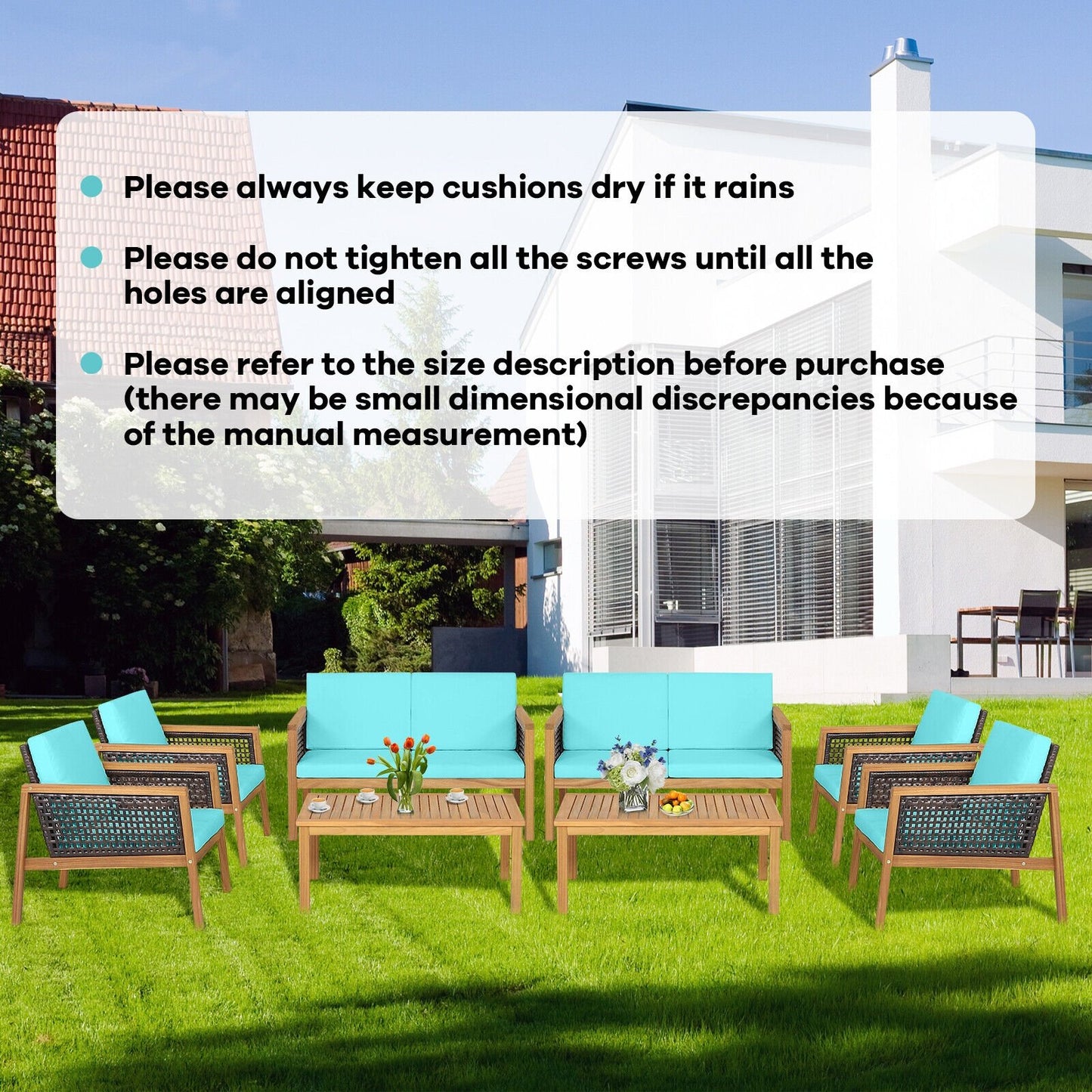 4 Pieces Patio Rattan Furniture Set with Removable Cushions, Turquoise Patio Conversation Sets   at Gallery Canada