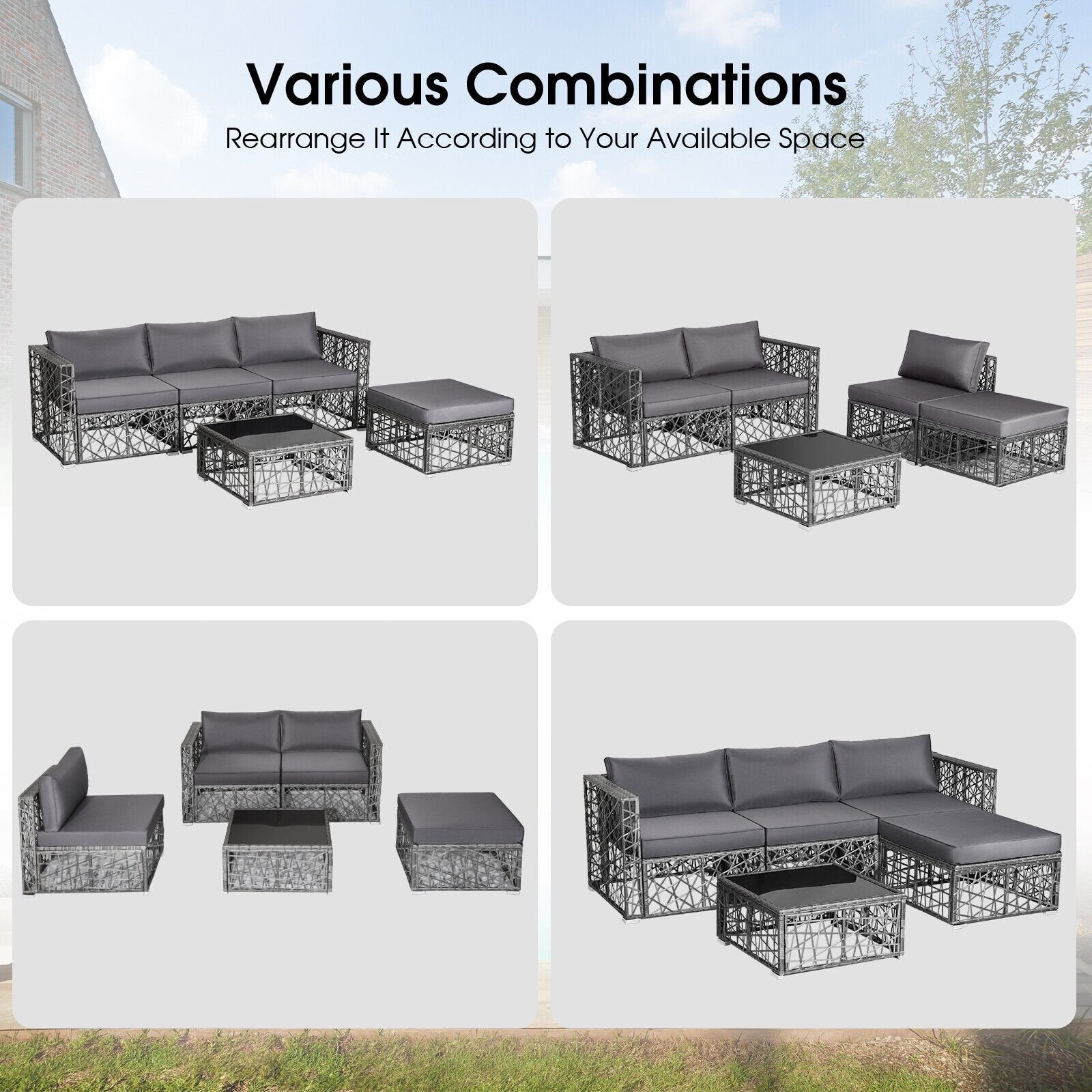 5 Pieces Patio PE Rattan Wicker Sofa Furniture Set, Gray Outdoor Sectionals   at Gallery Canada