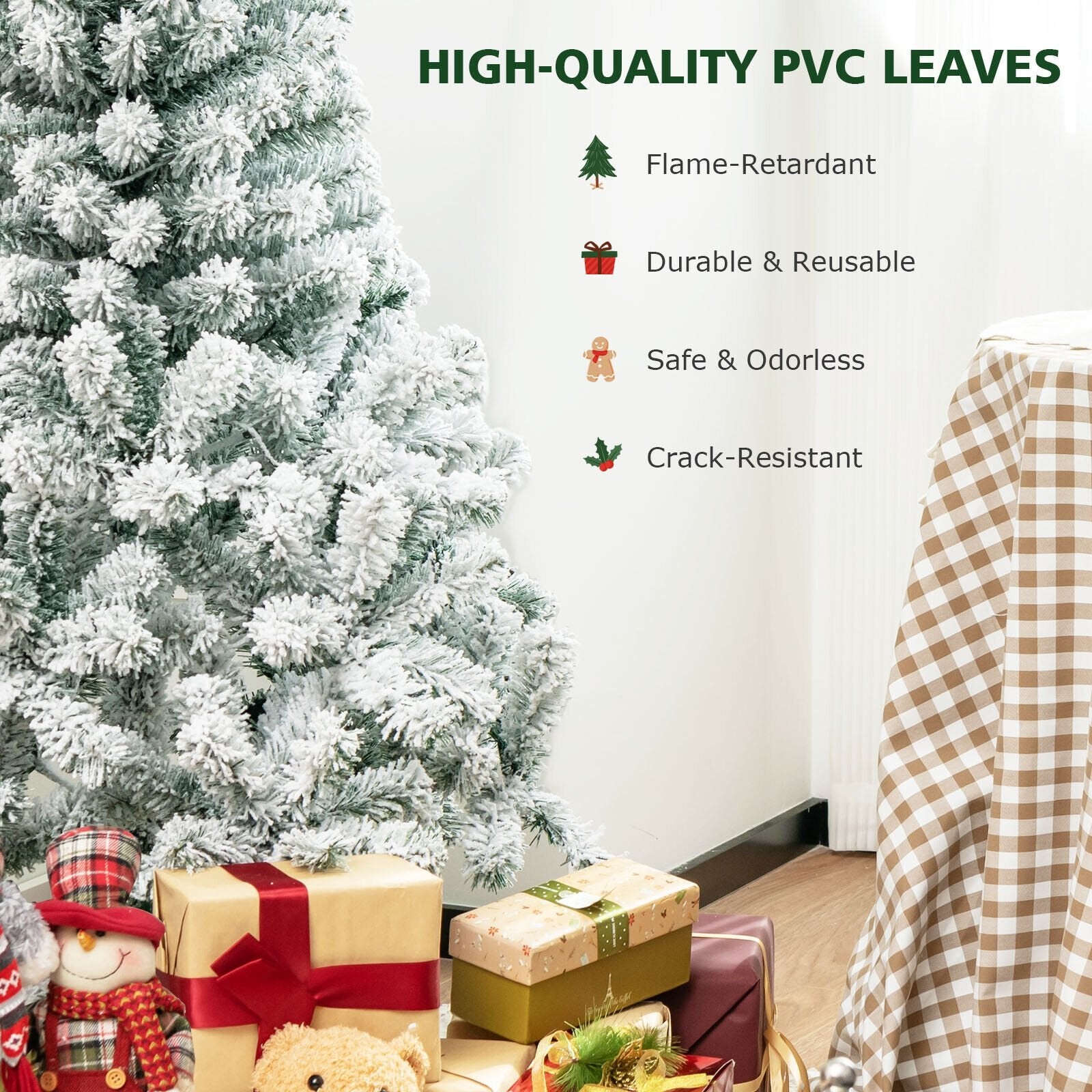 4.5 Feet Pre-Lit Premium Snow Flocked Christmas Tree with 150 Lights, Multicolor Christmas Tree   at Gallery Canada