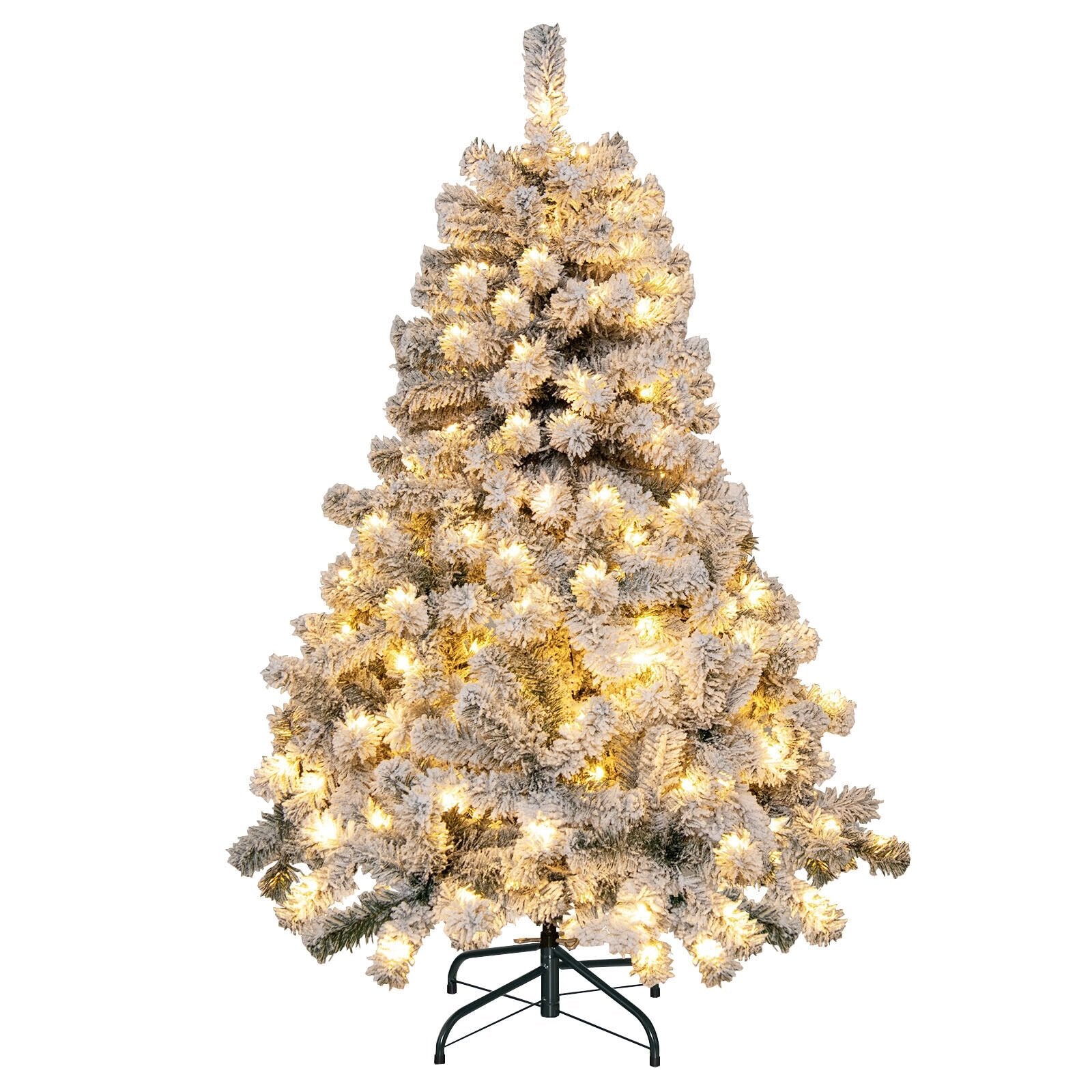 4.5 Feet Pre-Lit Premium Snow Flocked Christmas Tree with 150 Lights, Multicolor Christmas Tree   at Gallery Canada