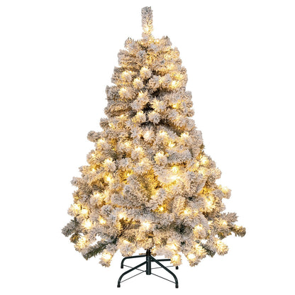 4.5 Feet Pre-Lit Premium Snow Flocked Christmas Tree with 150 Lights, Multicolor - Gallery Canada