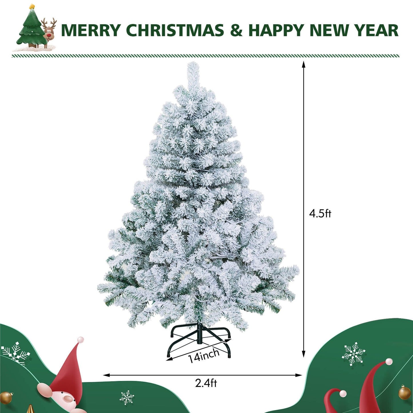 4.5 Feet Pre-Lit Premium Snow Flocked Christmas Tree with 150 Lights, Multicolor Christmas Tree   at Gallery Canada