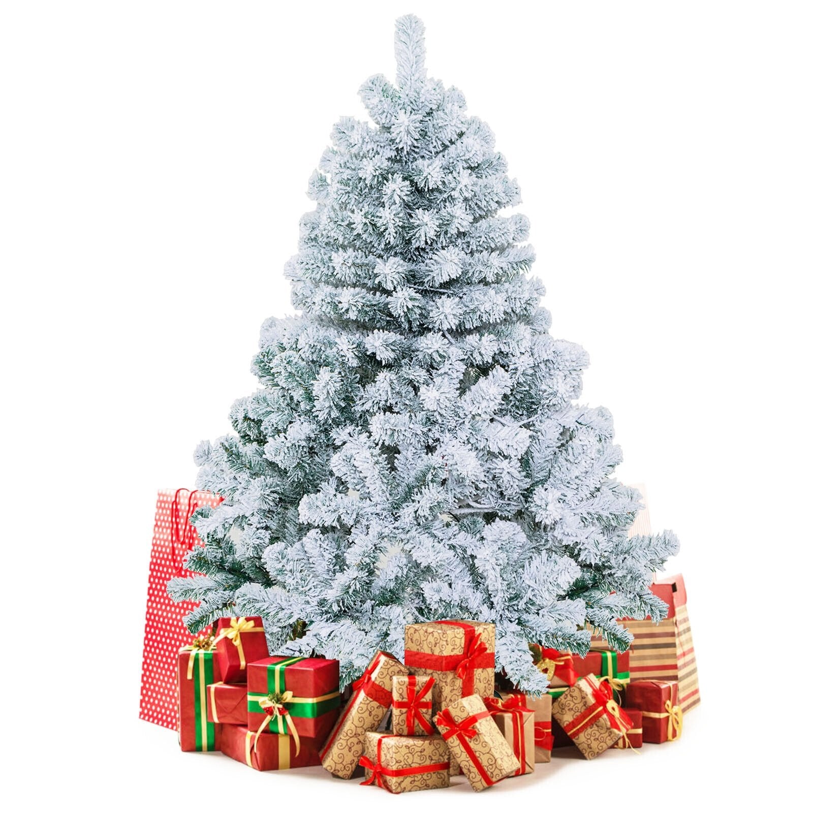 4.5 Feet Pre-Lit Premium Snow Flocked Christmas Tree with 150 Lights, Multicolor - Gallery Canada