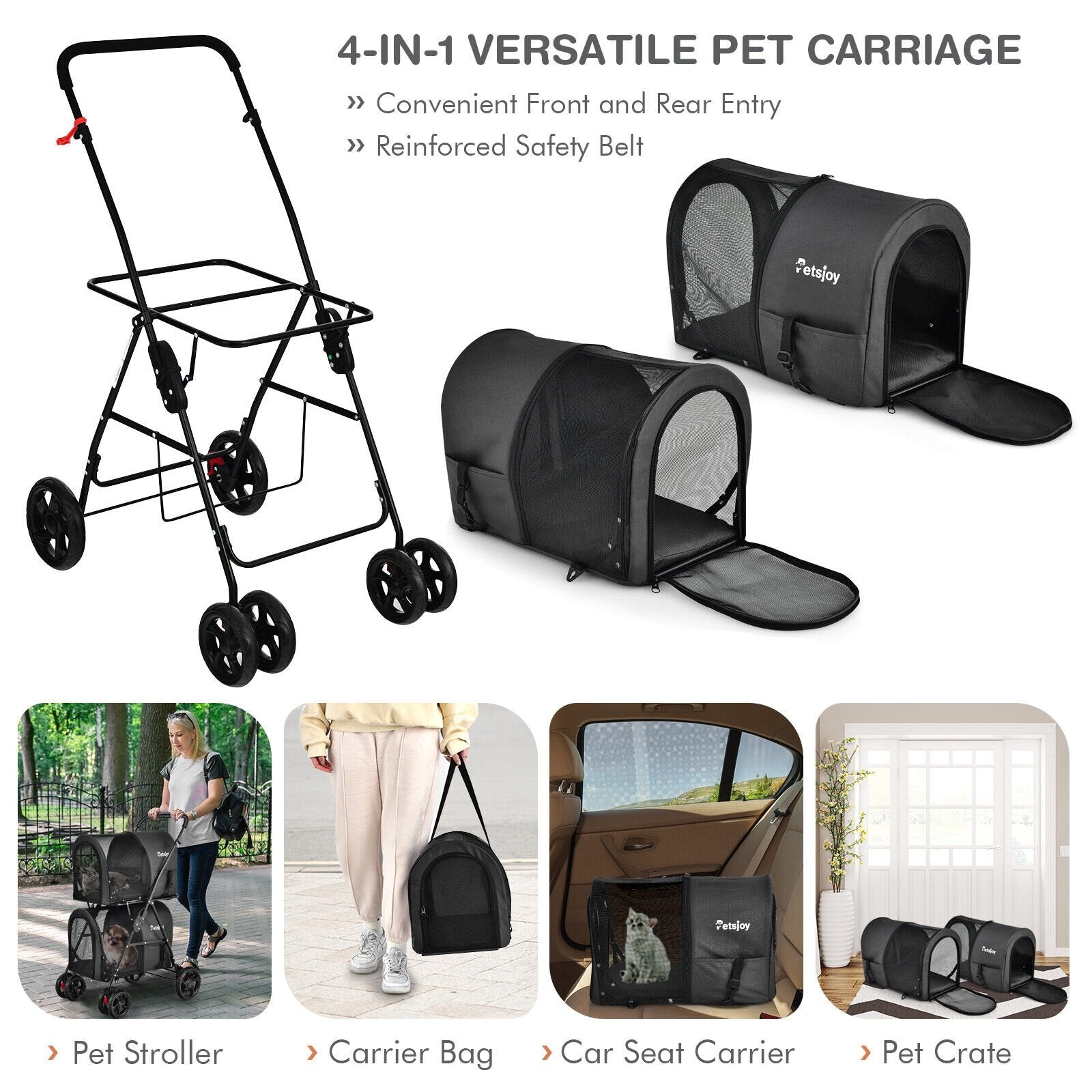 4-in-1 Double Pet Stroller with Detachable Carrier and Travel Carriage, Black Dog Supplies   at Gallery Canada