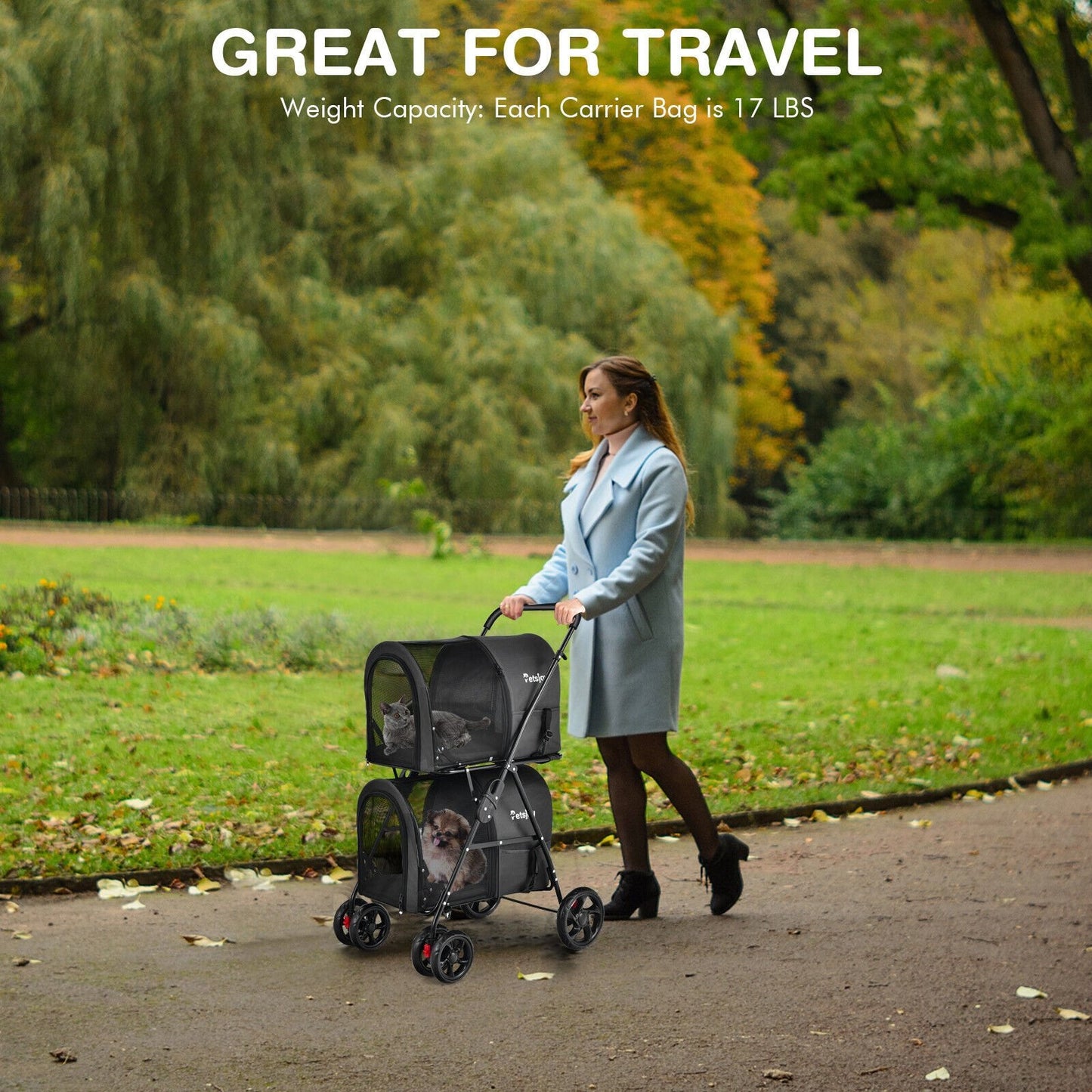 4-in-1 Double Pet Stroller with Detachable Carrier and Travel Carriage, Black Dog Supplies   at Gallery Canada