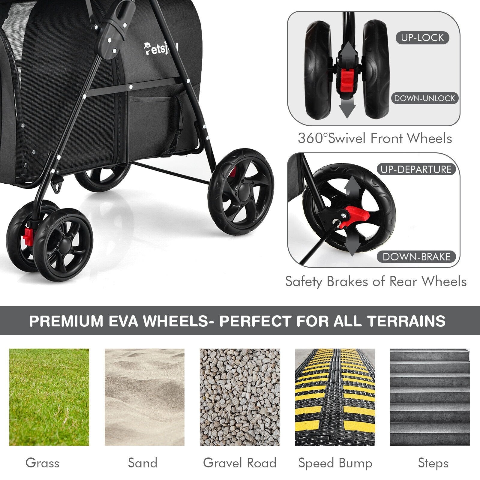 4-in-1 Double Pet Stroller with Detachable Carrier and Travel Carriage, Black Dog Supplies   at Gallery Canada