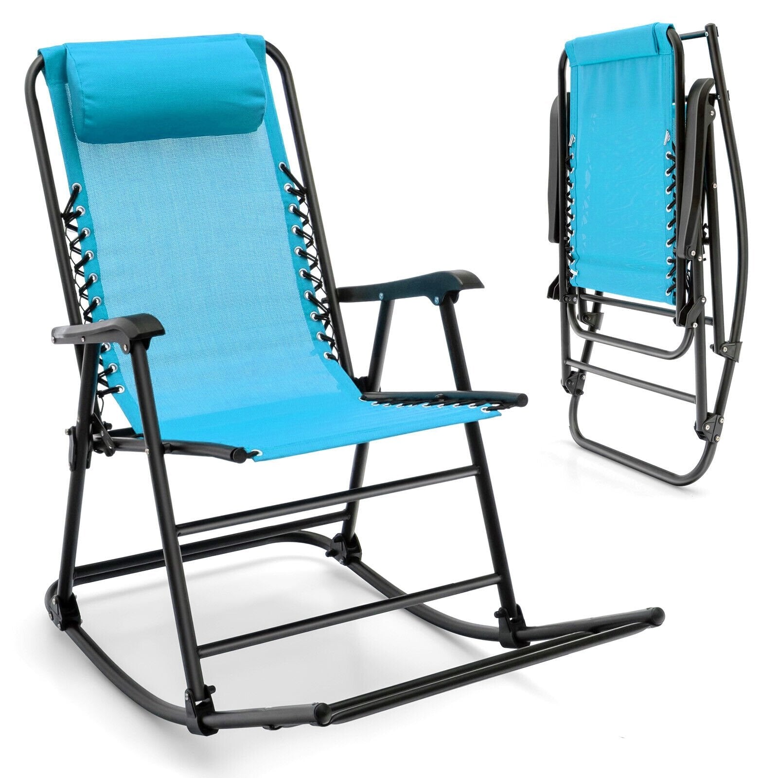 Outdoor Patio Camping Lightweight Folding Rocking Chair with Footrest , Navy Patio Rocking Chairs & Gliders   at Gallery Canada